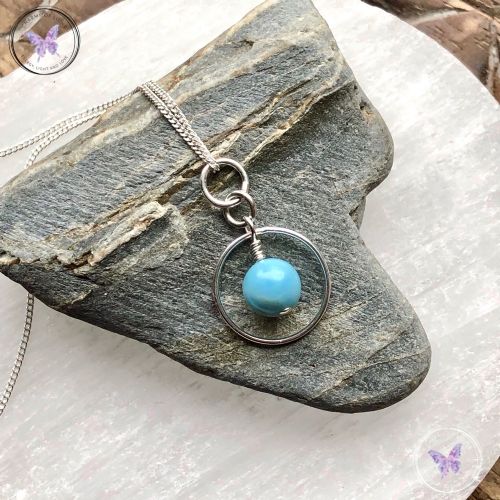 Larimar Silver Circle Pendant Necklace